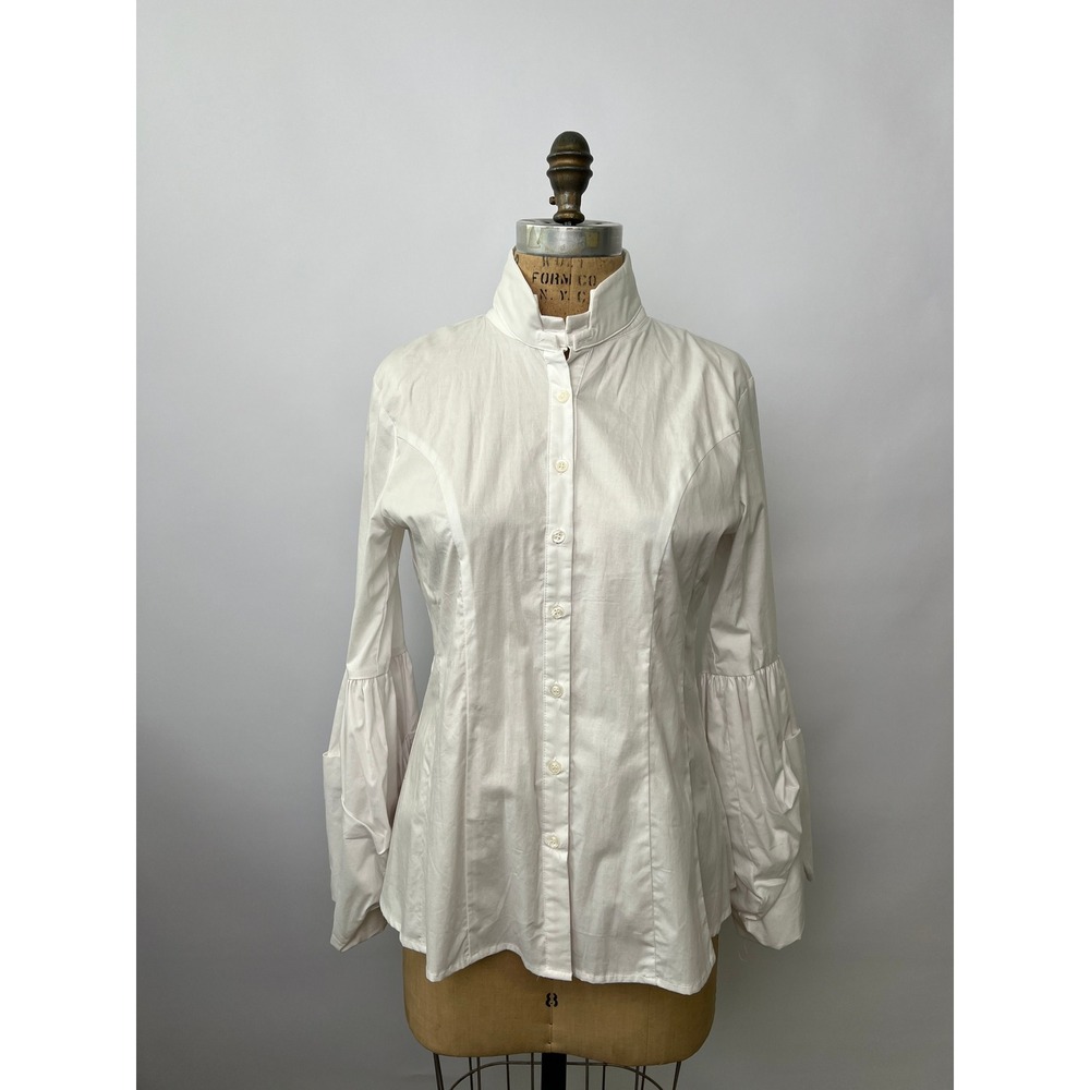 TOV Los Angeles White Puff Lantern Sleeve High Neck Blouse BL2048 Size 42